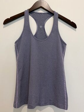 lululemon athletica Lavender-White Striped Cropped Racerback Tank Top SZ4